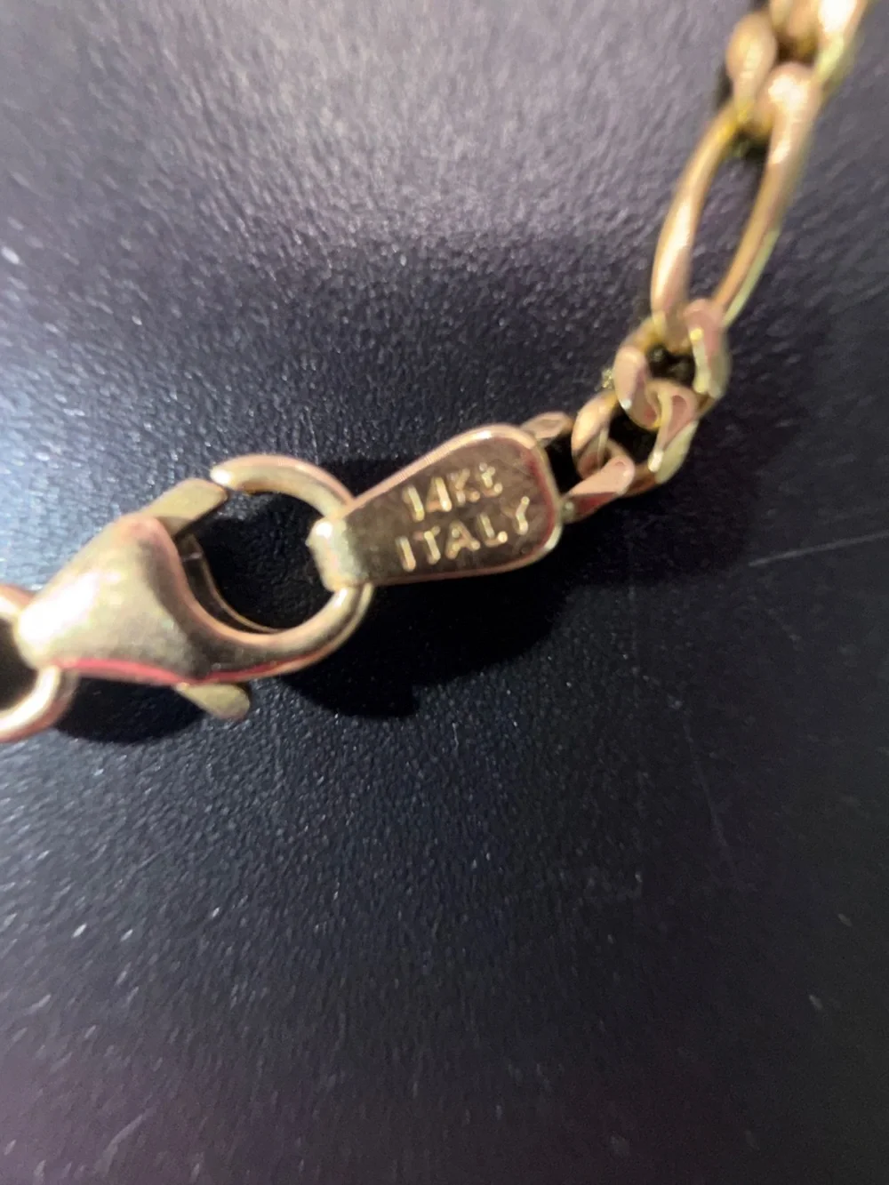 14k ITALIAN GOLD FIGARO CHAIN LINK BRACELET 7”  Dainty Minimalist Classic Chic
